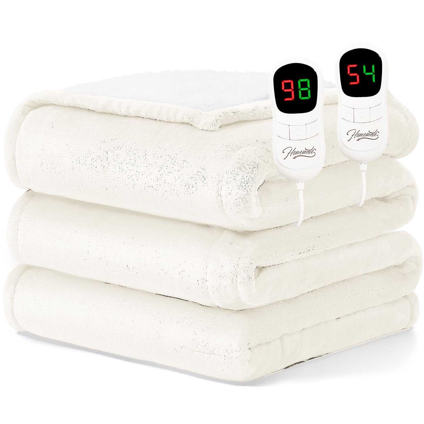 Homemate Heated Blanket Electric Throw - 50"x60" Heating Blanket Throw 1/2/4/6/8 Hours Auto-Off 10 Heat Level Over-Heat Protection Flannel Sherpa ETL Certification