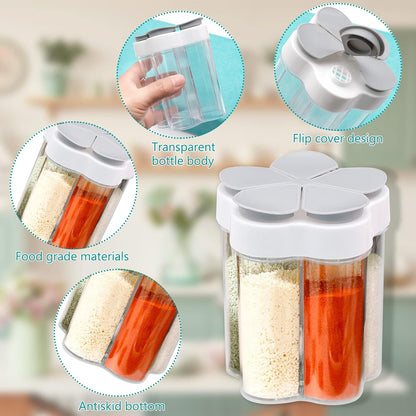 2 PCS Travel Spice Containers 5 in 1 Camping Seasoning Jars, Clear Plastic Condiment Bottle for BBQ, Picnic