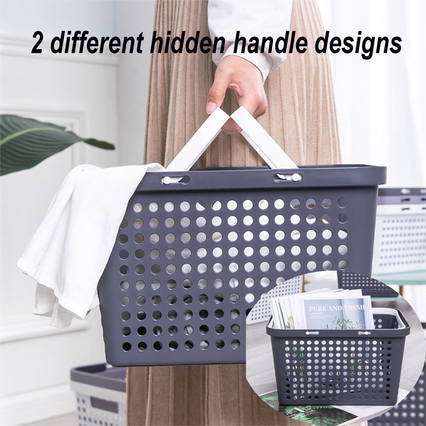 Plastic Shower Caddy Basket with Handles, Cleaning Supply for Dorm, School, Camping, Travel, Bathroom (Dark Grey)