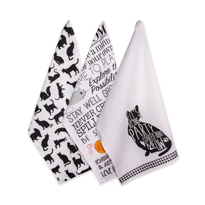 DII Everyday Pets Kitchen Collection Absorbent Dishtowel Set, 18x28, Cat Print, 3 Count