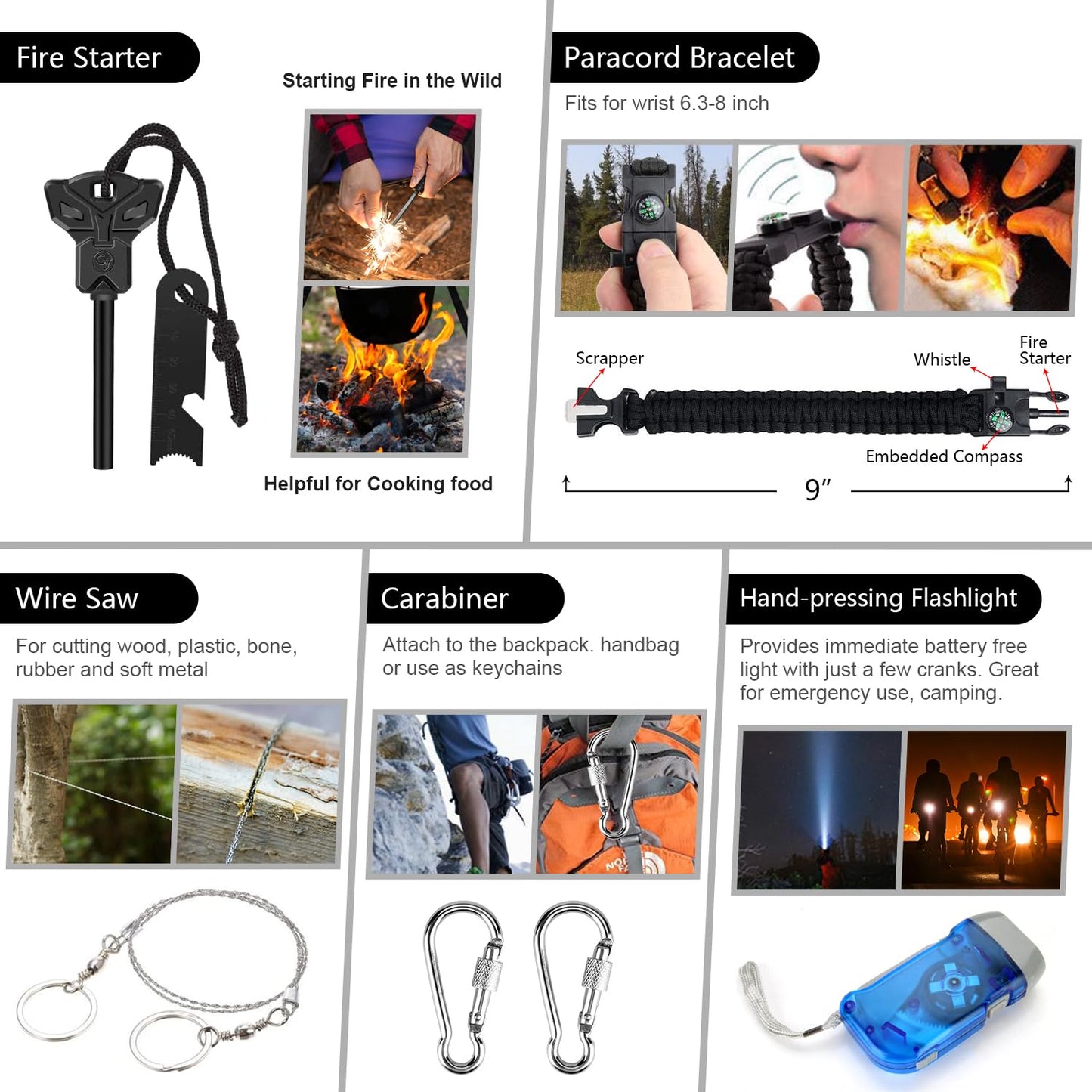 Emergency Survival Kit, 151 Pcs Survival Gear First Aid Kit, Outdoor Trauma Bag with Tactical Flashlight Knife Pliers Pen Blanket Bracelets Compass for Camping Earthquake or Adventures (Black)