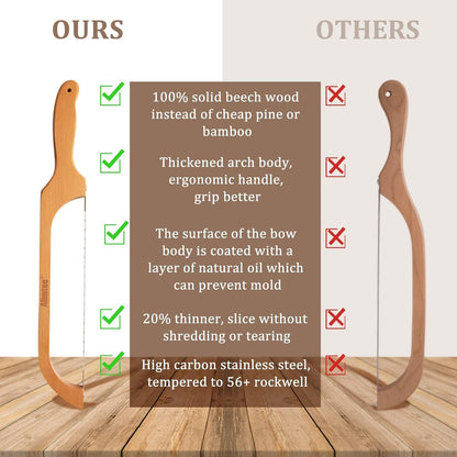 16" Wooden Serrated Bread Knife for Homemade Bread, Fiddle Bow Design Sourdough Cutter, Premium Stainless Steel Gift