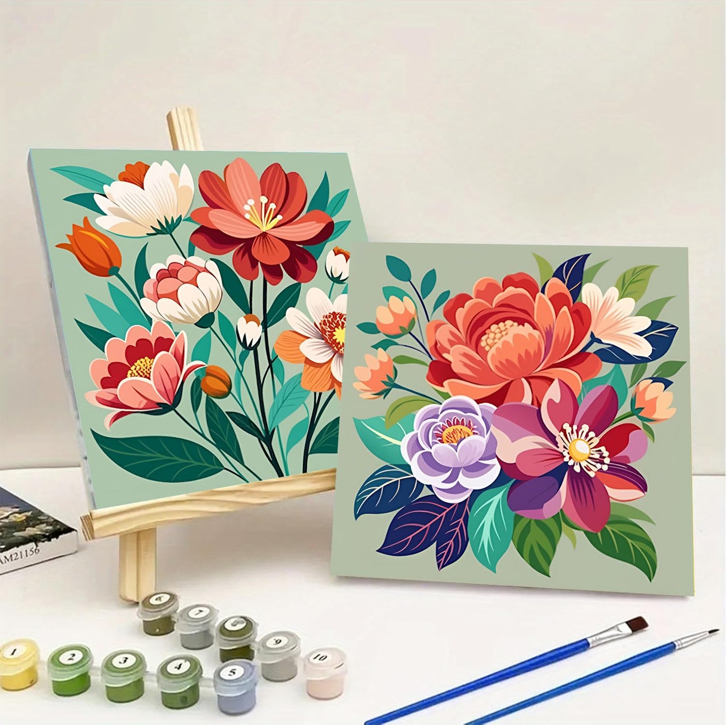 Sretoul Flowers Paint by Numbers Kit for Adults Framed 4 Pack- Flowers Paint by Numbers Kits on Canvas with Frame for Home Decor 8X8 Inch