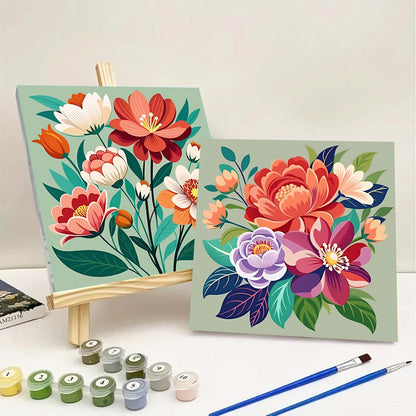 Sretoul Flowers Paint by Numbers Kit for Adults Framed 4 Pack- Flowers Paint by Numbers Kits on Canvas with Frame for Home Decor 8X8 Inch