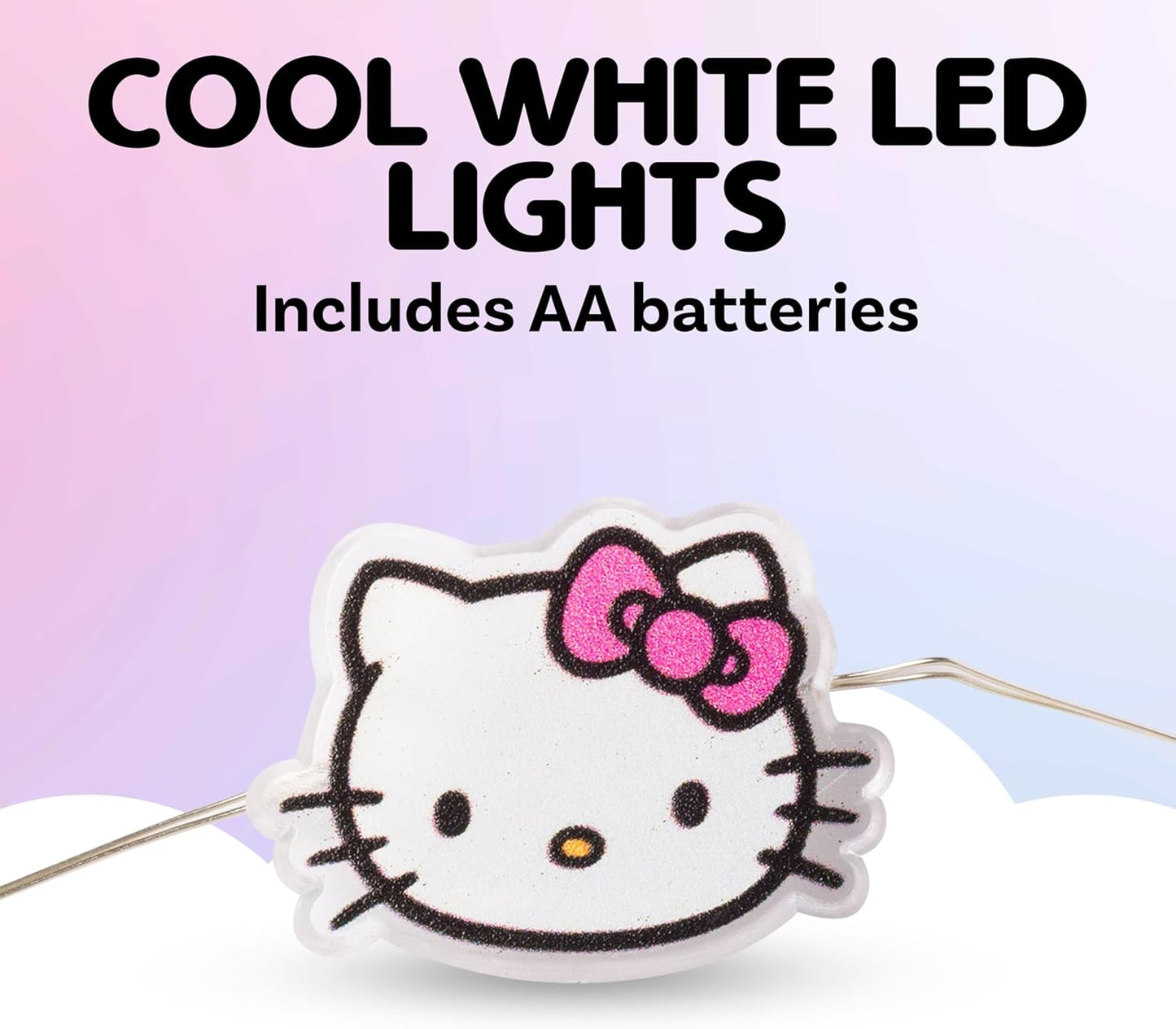 20ct 7 Silver Buffalo Hello Kitty Face with Pink Bow Decorative String Lights, Feet Long, Battery Powered (Batteries