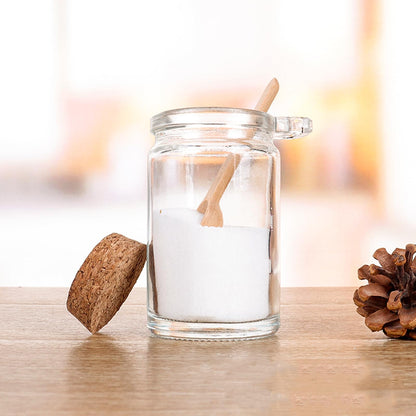 Bath Salt Container, 8.5oz/250ml Bath Salt Jar, Glass Jar with Lid And Spoon, Salts Glass Storage Containers With Spoon, with Bamboo Lids Scoop Airtight Spice Sugar Containers Jars for Candy Spice (8)