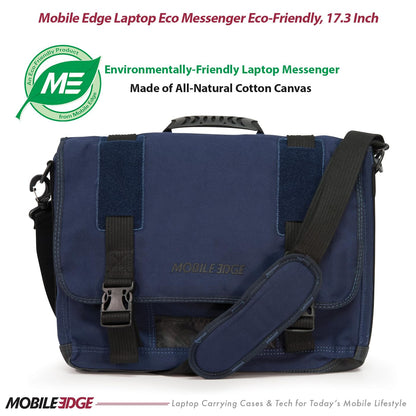 Mobile Edge ECO Laptop Messenger Bag for Men and Women, Fits Up To 17.3 Inch Laptops, Travel Work Computer Bag, Cotton Canvas, Padded Pockets, Black
