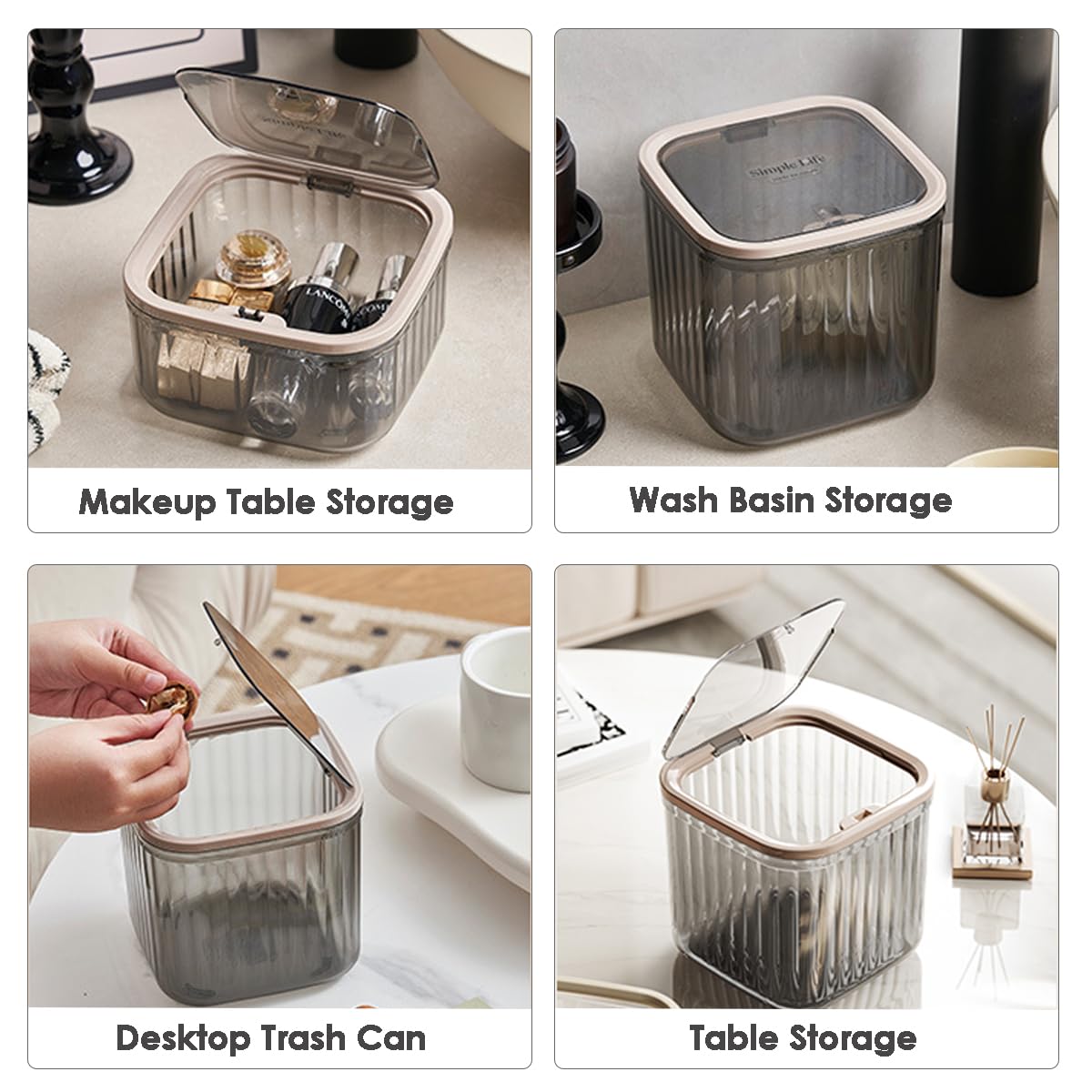 Tomonobu Mini Trash Can with Lid, Removable Small Garbage Can for Countertop, Bathroom, Desktop, Transparent Storage