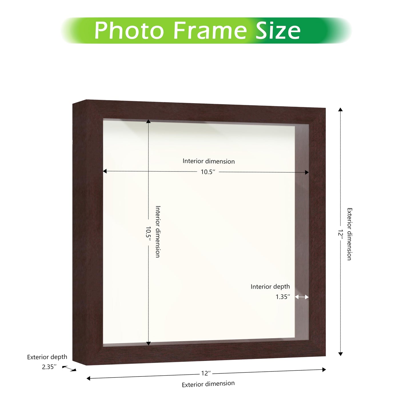 FrameWorks 11' x 11' Mahogany Wooden Shadow Box Frame Display Case with Soft Felt Back, Tempered Glass, Elegant White Ball Push Pins