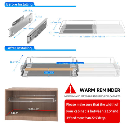 Pull Out Cabinet Organizer, 23~39.8"W x 22.5"D Expandable Pull Out Shelves for Kitchen Cabinets, Heavy Duty Metal Slide Out Pantry Shelves Sliding Shelf for Home Kitchen,Under Sink,Bathroom,Wardrobe