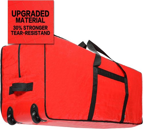 HOMEST Christmas Tree Storage Bag - Zippered Design with Wheels & Handles | Fits 4.5-7 ft Artificial Trees, Red