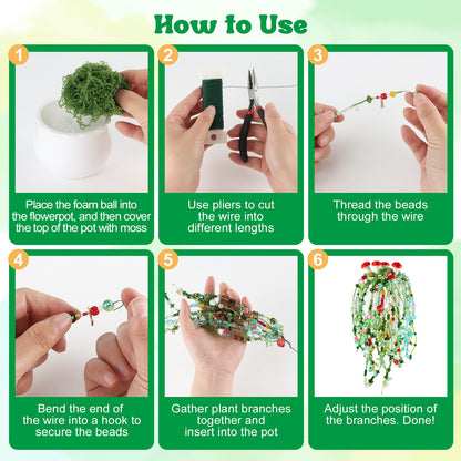 Tarklanda 5450 Pcs Green Glass Beaded Plant Kit, Crystal Leaf Flower Beads for Jewelry Making DIY Crafts Kit for Forever Plant Lovers Women Gifts with Plant Pot