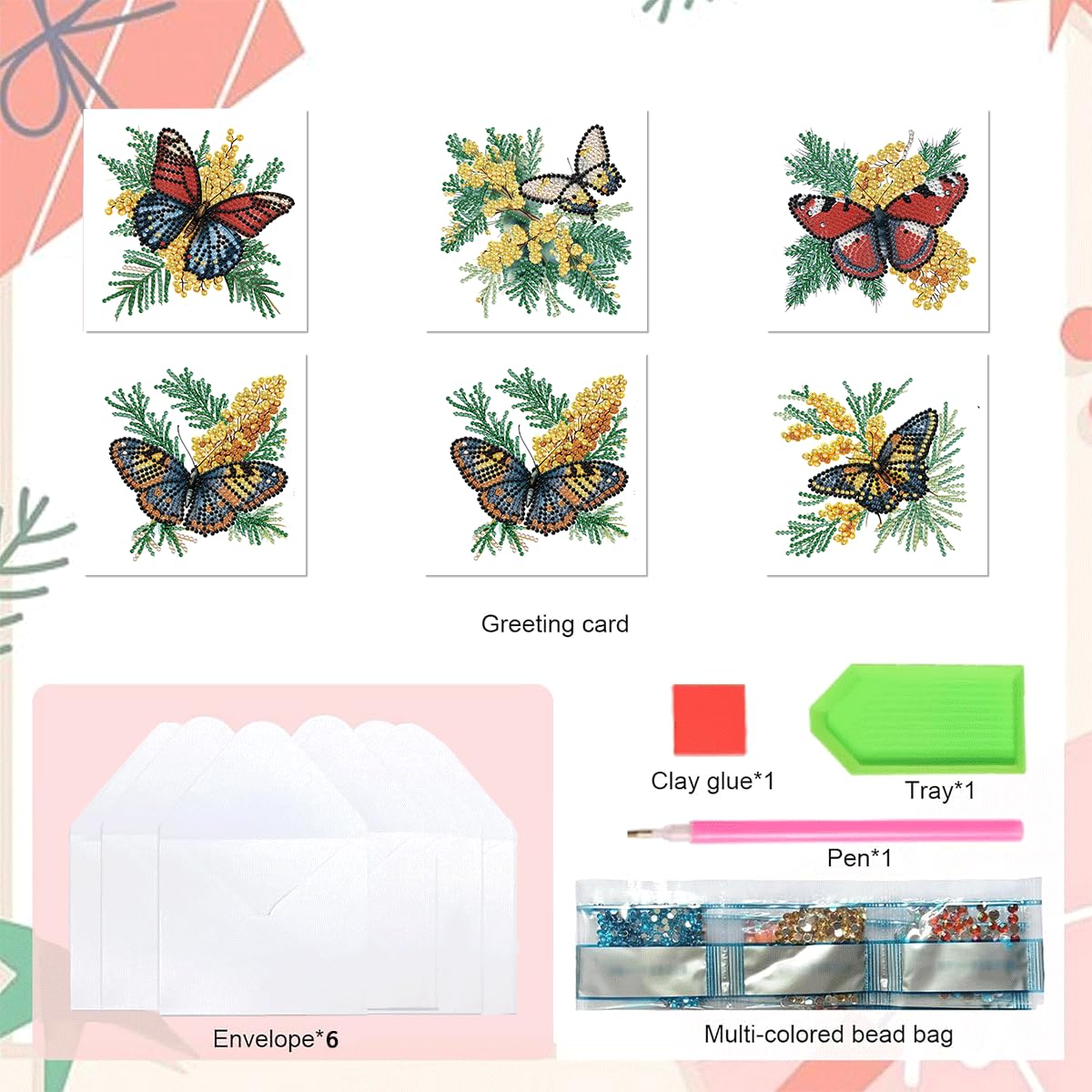 LSQFS 6Pcs Butterfly Diamond Painting Greeting Cards Kits,Foldable Blank DIY Art Cards with Envelopes and Tools, Diamond Art Cards for Birthday Christmas Mother's Day Holiday Gifting