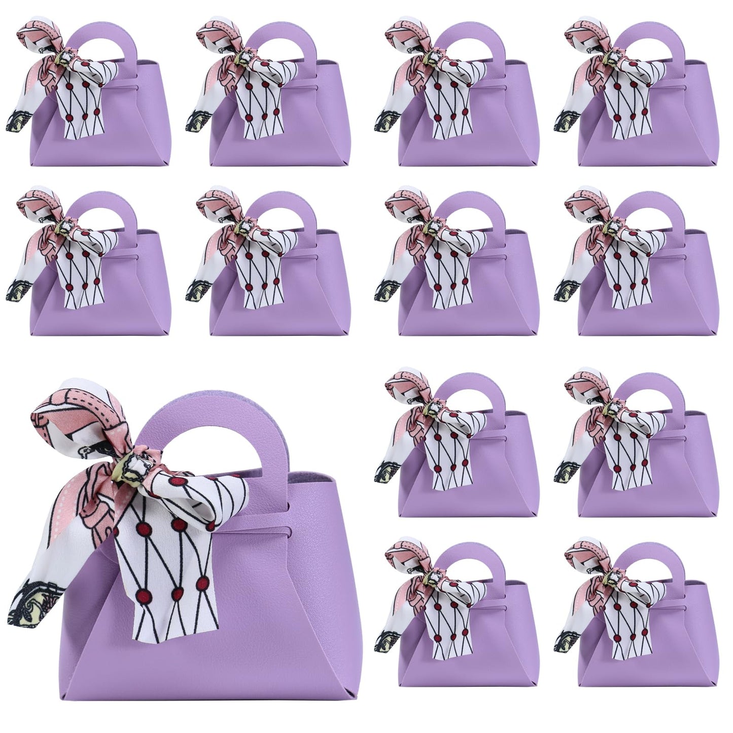 LPEIEB 12 Pack Leather Ribbon Candy Bag Gift Bags PU Wedding Gift Bags with Handle Ribbon Reusable Party Favor Boxes for Weddings Birthdays Christmas Baby Showers Halloween(Purple)