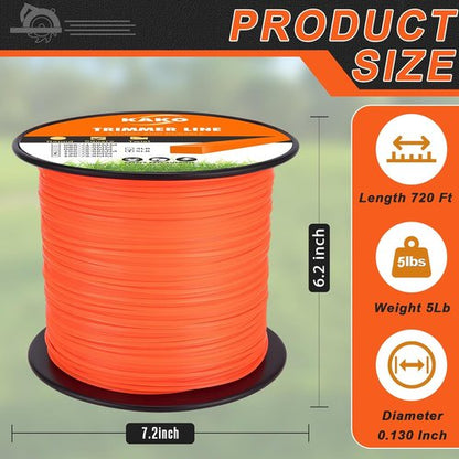 KAKO 130 Trimmer Line - Durable .130 Inch Square Weed Eater String | 720 Ft, 5 Lb for Commercial Use