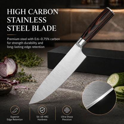 8 Inch Japanese Chef Knife, High Carbon Stainless Steel Kitchen Knife with Ergonomic Pakka Wood Handle, Ultra Sharp Gyuto Cooking Knife with Gift Box for Home & Professional Chefs