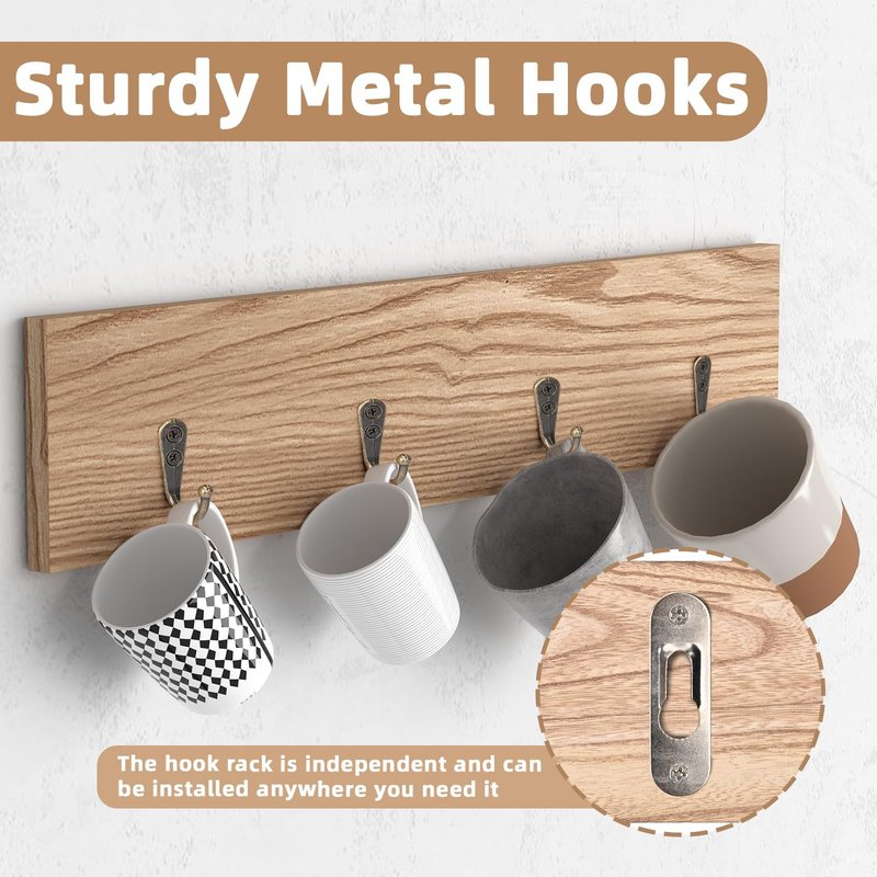 WYJREES Wooden Coffee Mug Display Rack, Wall Mounted Coffee Cup Display Shelf, Hold 24 Mugs, Rustic Shot Glass Display Case, Coffee Mug Holder Organizer for Kitchen, Coffee Station (23.6 * 29.5in)