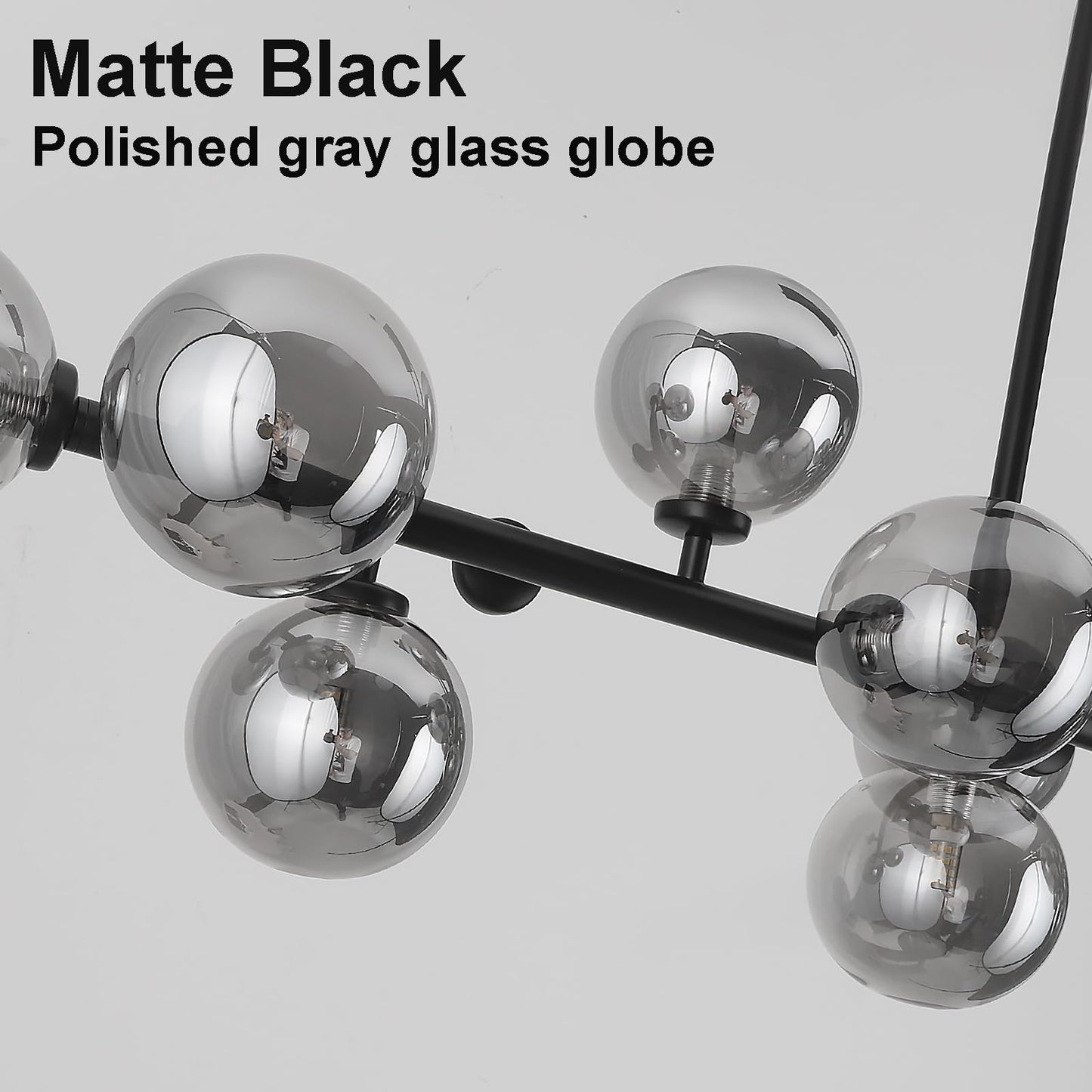 APLampara Mid Century Modern Chandelier 55in Linear Bubble Chandeliers 16-Light Black & Gray Sputnik Pendant Lighting Fixture for Dining Room Kitchen Island