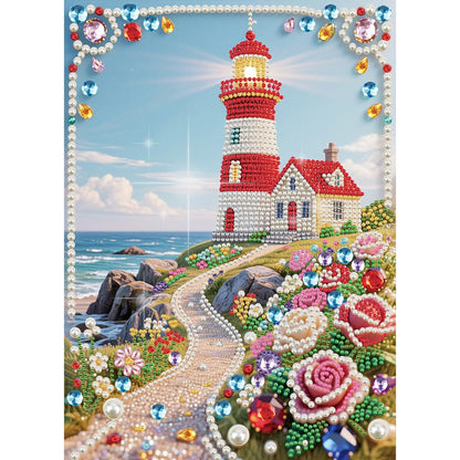 DIADAY 5D DIY Pearl Painting Kit for Adults, Lighthouse Pearl Art with Diamond Special Shape Rhinestones Accents, 3D Relief Beads Craft Home Wall Decor Gift, 12 x 16 Inches