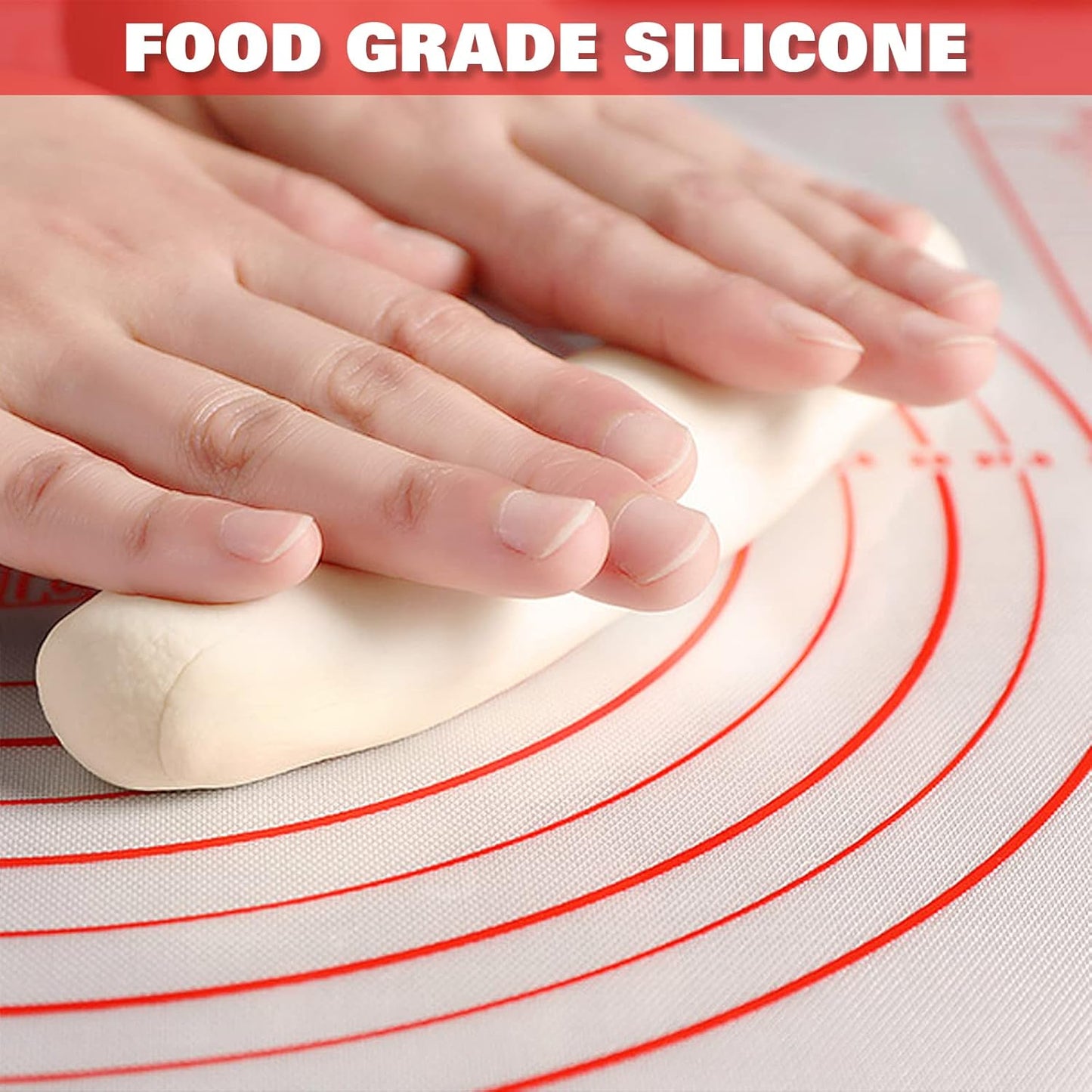 Extra Large Silicone Pastry Mat, Extra Thick Non-Stick Baking Mat for Dough Rolling, Red