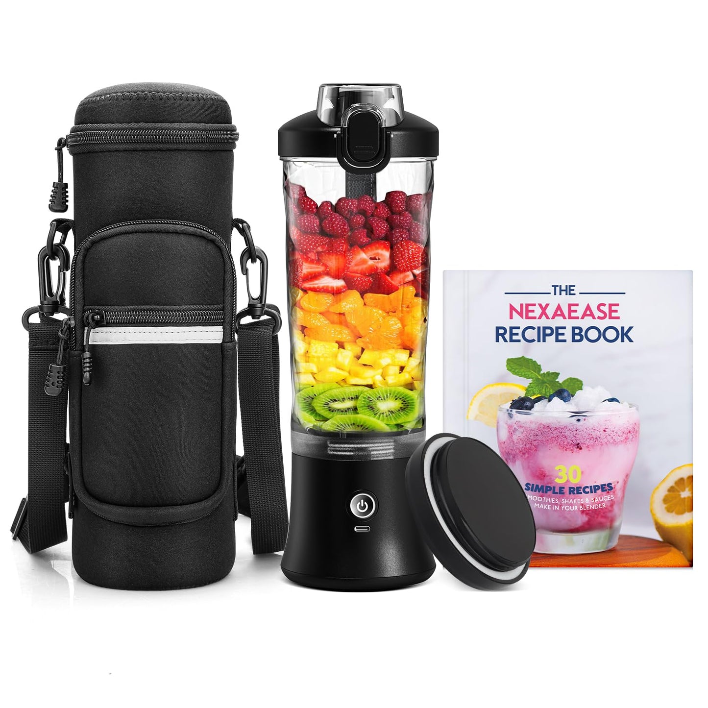 Portable Blender Personal Juicer for Shakes and Smoothies - 20 OZ Electric Protein Shaker Bottle with Insulated Sleeve, Travel Lid, USB-C Rechargeable - Mini Small Blender Cup for Kitchen, Office, Gym