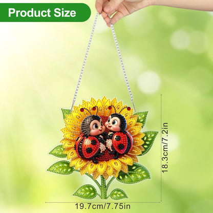 CEOVR Ladybug Hanging Diamond Art for Adults, Ladybug Sunflower Diamond Painting Pendant DIY Gem Art Wall Hanging Ornament, Acrylic Home Garden Decor with Chain, Box Kit 7.75×7.2inch