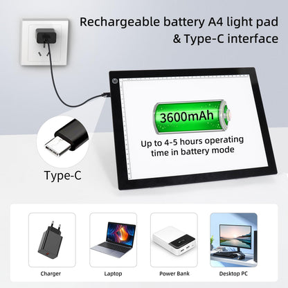 VALUCKY Rechargeable A4 Tracing Drawing Board,Copy Light Pad with Adjustable Foldable Stand,3 Level Brightness LED Tracing Light Box for Artist,Drawing,Sketching,Diamond Painting