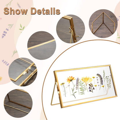 OGANAZI Double-Glass Dried Flower Frame, Brass Floating Frames for Pictures, Pressed Flowers, Leaves, Arts, Stamps, 4x 9 inches Decorative Tabletop Display Holder for Home Plant Specimen (FRAME ONLY)