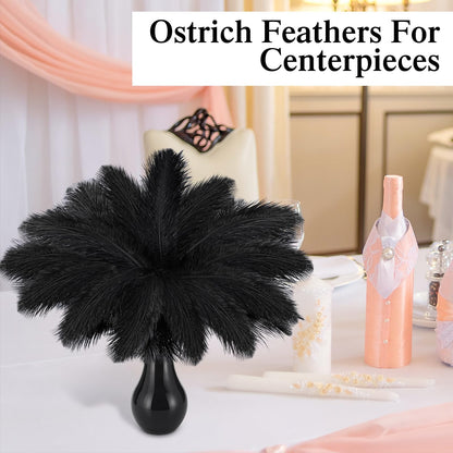 Crowye 100 Pcs Ostrich Feathers Bulk for Centerpieces Craft Ostrich Feathers for Masquerade Vase Wedding Party Home Costume Decorations (6-8 Inch,Black)