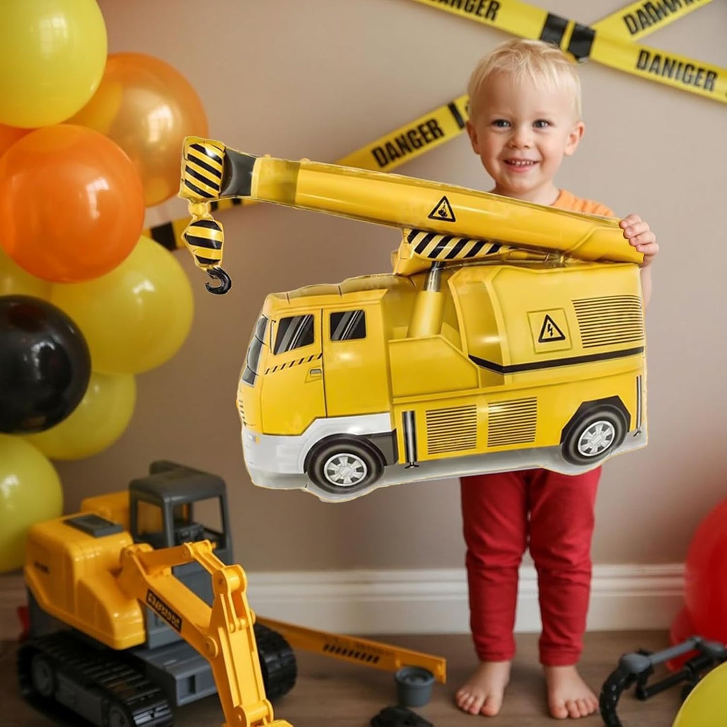 Teslite 4th 9Pcs 40 Inch 4 Bulldozer Set 4 Construction Balloons Birthday, Gold Number Balloons with Large Excavator