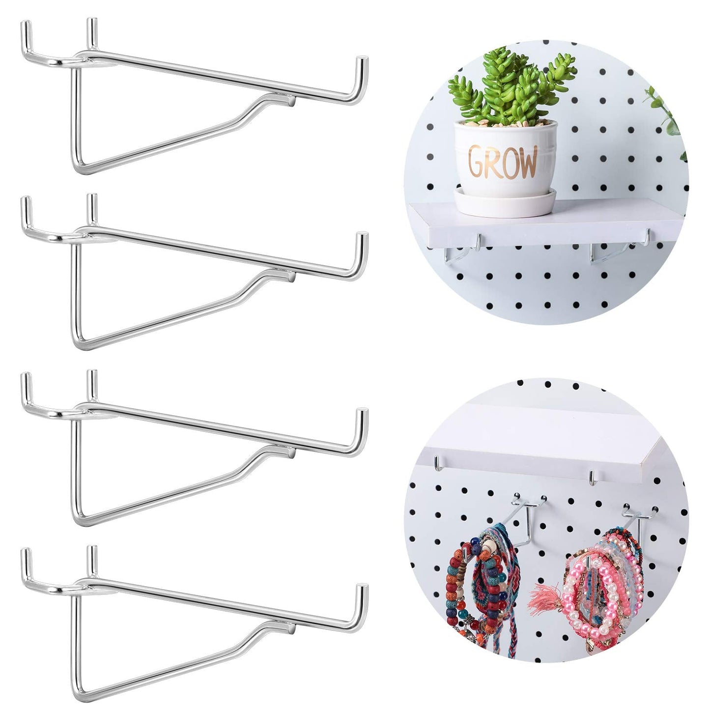 Hotop Pegboard Shelf Hooks Metal Pegboard Shelf Brackets Kit 1/8, 3/16 Peg Board Organizer Accessories Shelves and Baskets Brackets Storage Rack for Art Craft Room, Kitchen, Office(8 Pieces,6 Inch)