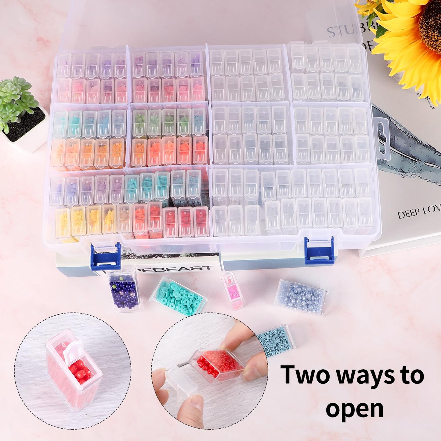 SGHUO 120 Slots Diamond Painting Storage Container, 5D Diamond Accessories Embroidery Box Tools Kit for Beads, Seed, Art Craft with Funnel and Labels