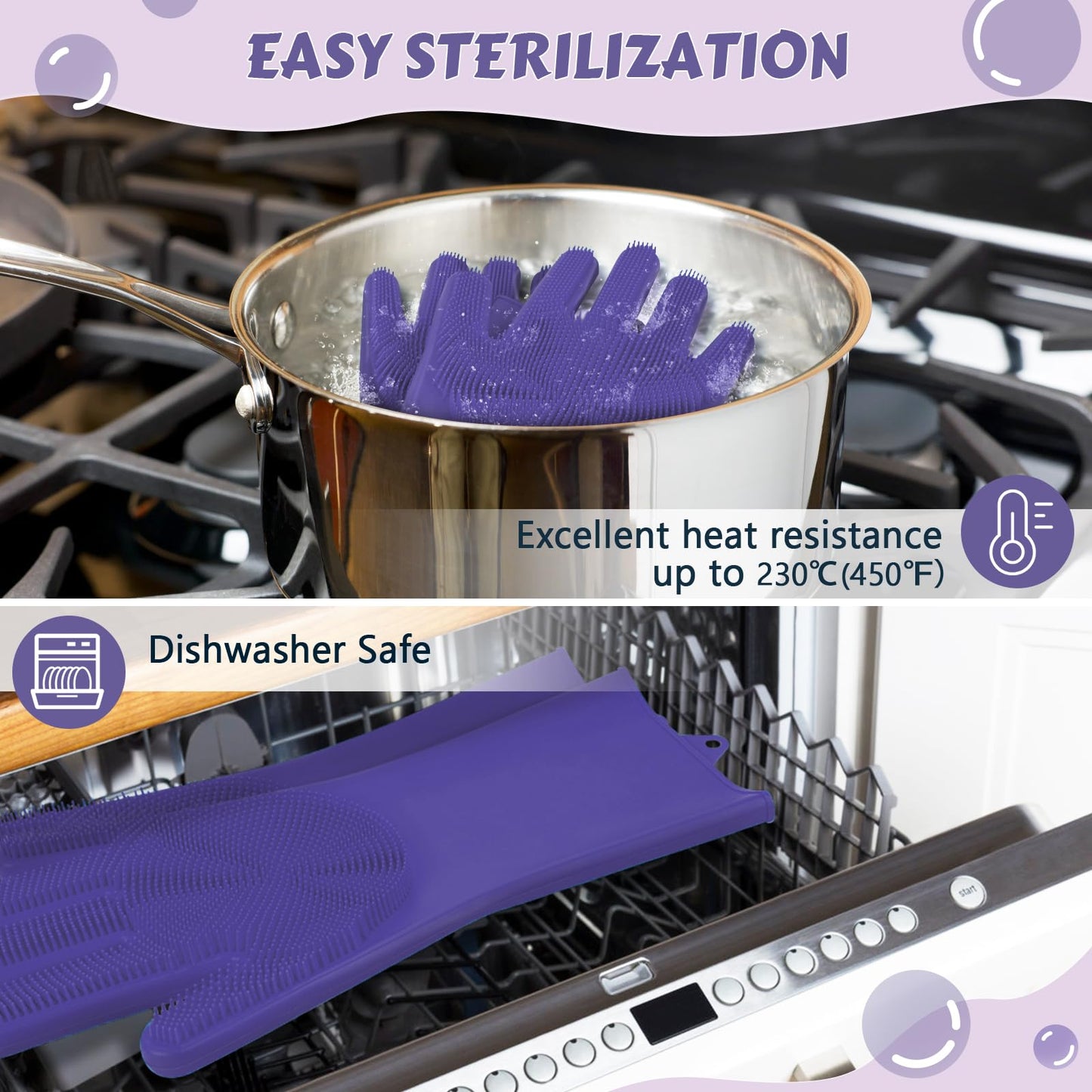 Pecute Heat Resistant Silicone Grooming Gloves with High-Density Teeth and Enhanced Five Finger Design for Bathing and Massaging Dogs and Cats