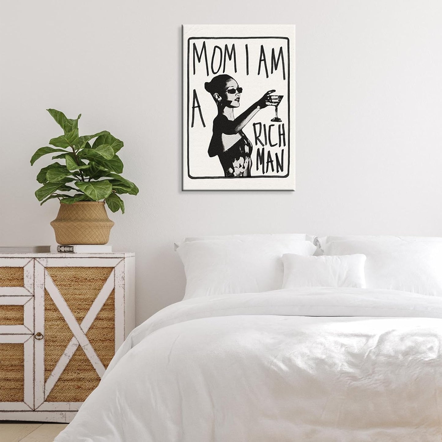 KFDJIG 12x16in Funky Canvas Trendy Wall Art Mom I Am A Rich Man Poster Vintage Black And White Aesthetic Prints