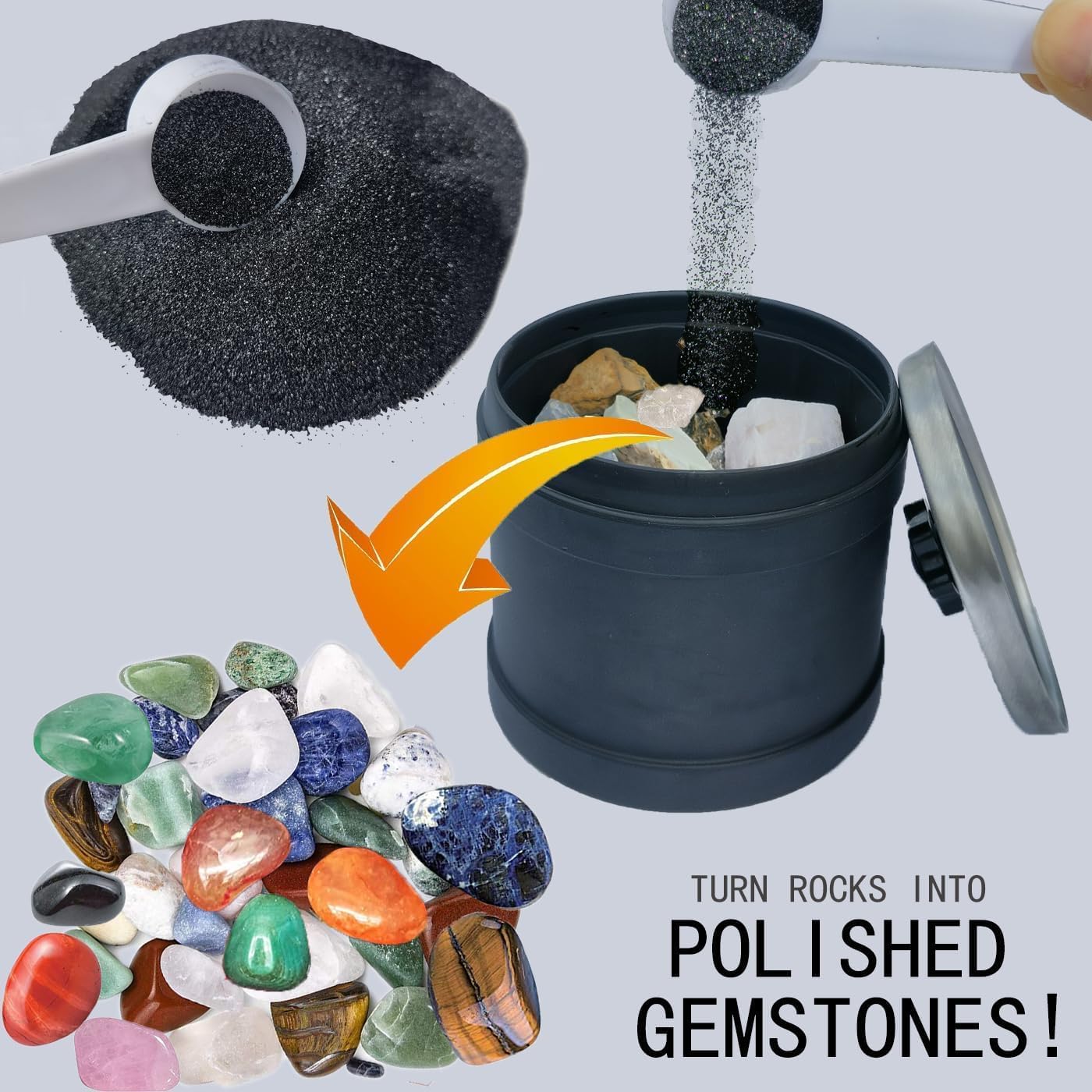 3 LB Rock Tumbler Grit and Polish Refill Kit, 4-Step Tumbling Media Coarse/Medium/Pre-Polished/Final Polish, Silicon Carbide Grit, Ideal for Any Rock Tumbler & Stone Polisher (3 LB)