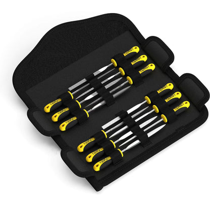 TARIST 12PCS Needle File Set with Tool Bag, Small File Set Includes 6pcs Jewlers Files & 6 Steel Files for Metal, Jewlers, Wood, Leather and Plastic