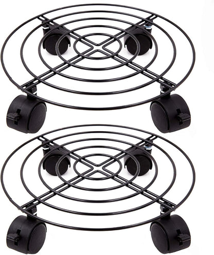 2 Packs 10.6 110Lbs 360 KINJOEK In Metal Plant Stand with Wheels, Load Max Round Flower Pot Plant Caddy Outdoor
