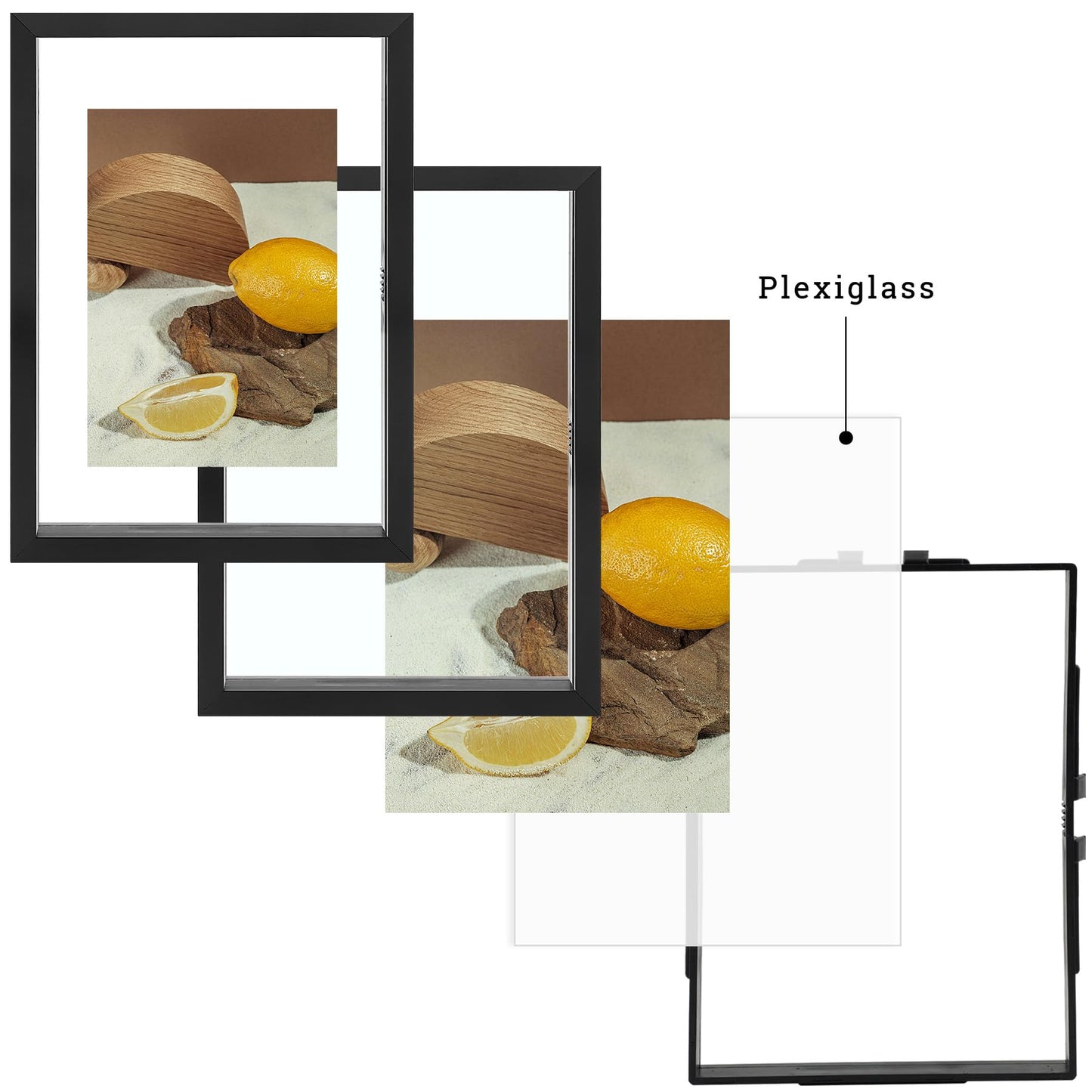 Frametory, Floating Picture Frames Set - Black Metal Photo Frames - Real Glass - Displays One 11x14, Two 8x10, And Four 5x7 Inch Photos for Home Decoration