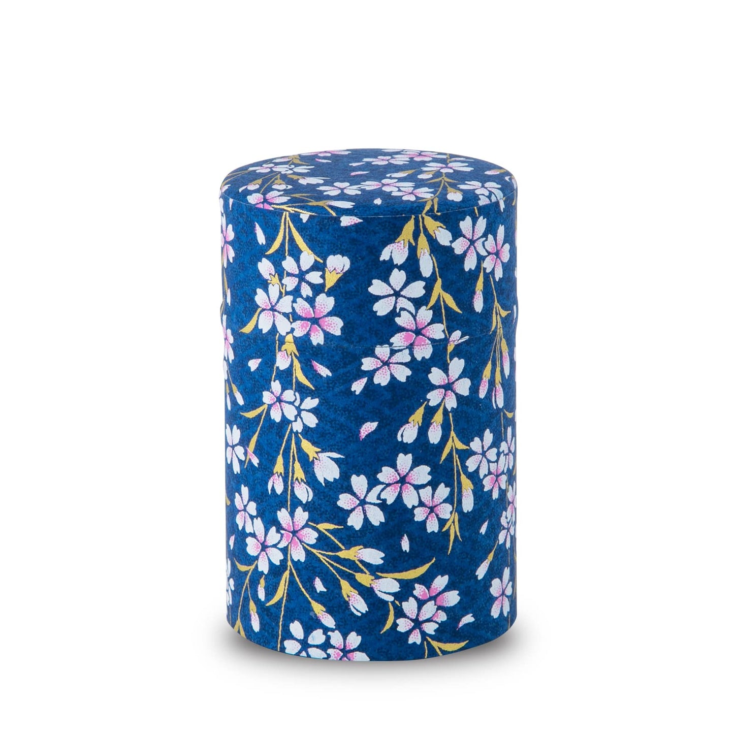 NOREN Japanese Tea Canister Tin (Yuzen Washi Paper), 3.5oz Size Made in JAPAN with Includes Inner Lid of Airtight Damp-Proof/Kitchen Jar for Loose Leaf Coffee Tea (Sakura of Kyoto/Navy)
