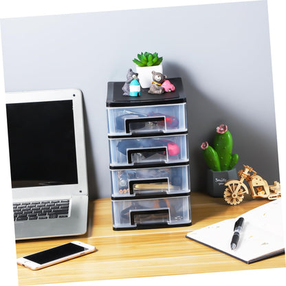 Angoily 4 Drawer Desk Organizer, Plastic Home Office Storage Organizer, Makeup Organizer Storage Station Cube, Cosmetics Jewelry Storage Box, 4 Drawer for Bathroom, Desk, Office (8.31x5.98x9.92 Inch)