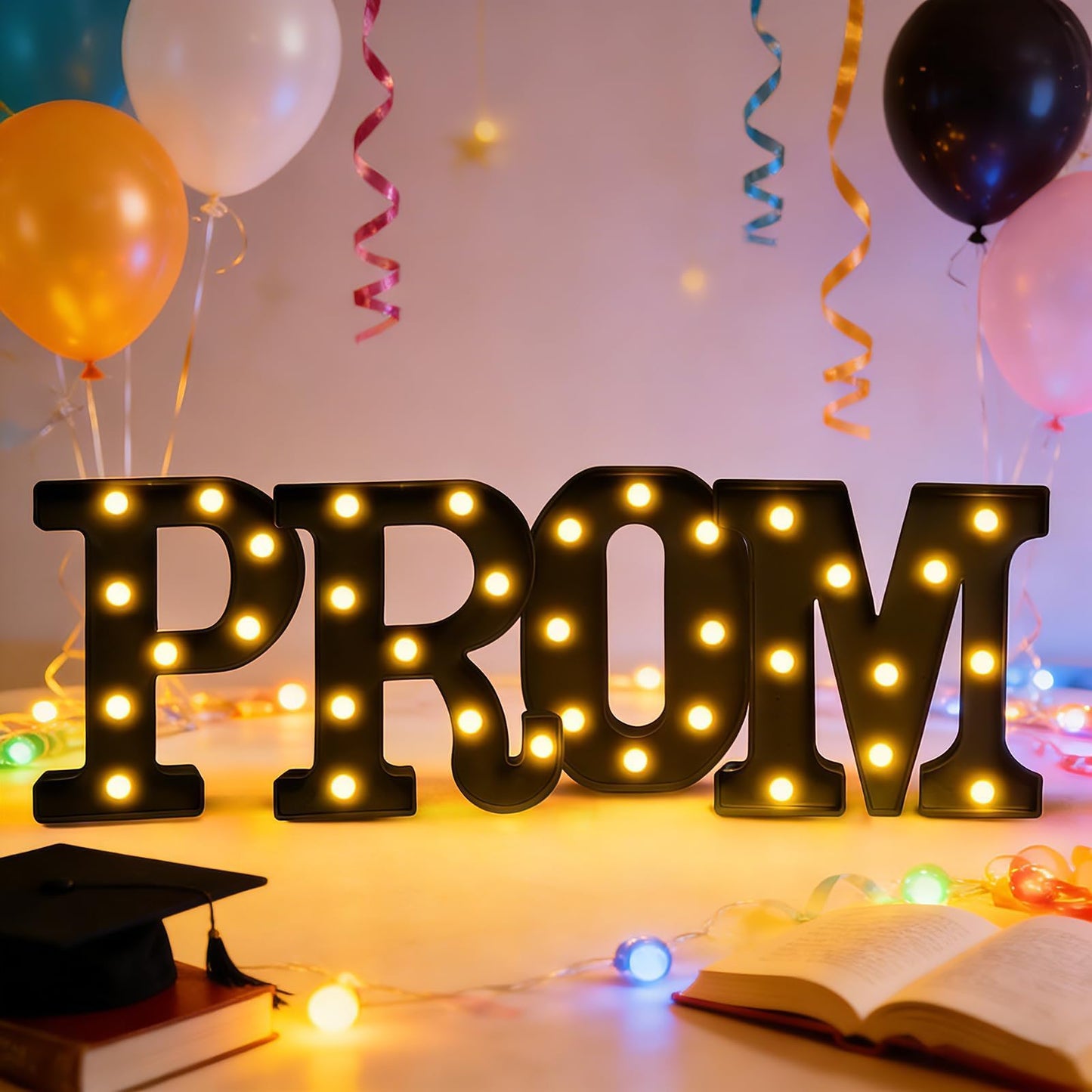 Prom Decorations 2026, 4 Pcs LED 3D Extra Large Light Up Letter Signs, Marquee Light Letters for 2026 Graduation & Prom Party Supplies(Black)