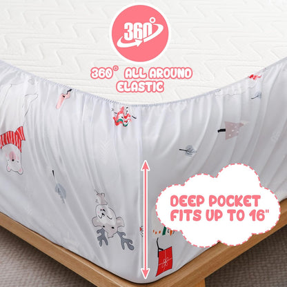 Set Sets 4 Yibeizi Kids Christmas Sheets Full Size, Light Grey Bear Snowmen Printed Sheet for Boys Girls, Cute