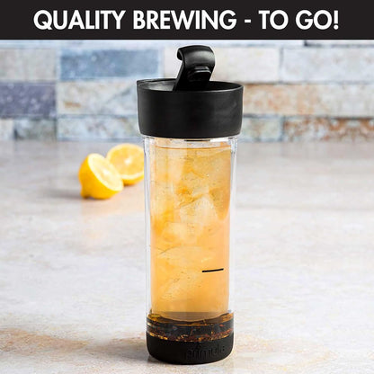 Primula Press and Go Iced Tea Maker - Travel Tumbler, Infuser Bottle, 16-Ounce, Black, Dishwasher Safe