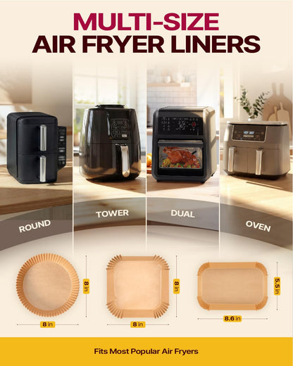 Katbite Air Fryer Liners Disposable - 8 inch Square Non-Stick Airfryer Paper Liners, Unbleached Parchment Paper for 5 to 8 Qt Basket, Frying, Baking, Cooking, Roasting, Easy Cleanup, 130pcs