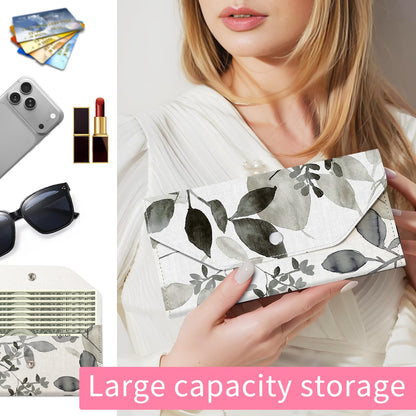 BOFKWSY Cash Envelope Wallet for Budgeting, PU Leather Cute Cash Pouch with 4 Cash Dividers & 1 Category Stickers, Reusable Money Holder for Men and Women Gray Leaf Sketch