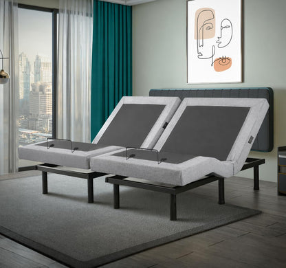 Irvine Home Collection Split King Adjustable Bed Base | Full Body Massage | USB Ports | Zero Gravity | Anti-Snore | Memory Positions | Under Bed Lighting | Wireless Remote | Syncable