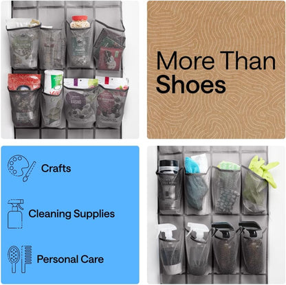24 Closet 40 lbs, Closets GORILLA GRIP Over the Door Shoe Organizer, Large Breathable Mesh Pockets, Space Saving
