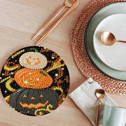 ijbnhd 8 Pack Halloween Diamond Art Coasters Kits, Halloween Diamond Painting Coasters Kit with Holder, DIY Diamonds Art Non Slip Coaster Crafts Kits for Adults Gifts 4x4 inch (Cork Wooden Pad)