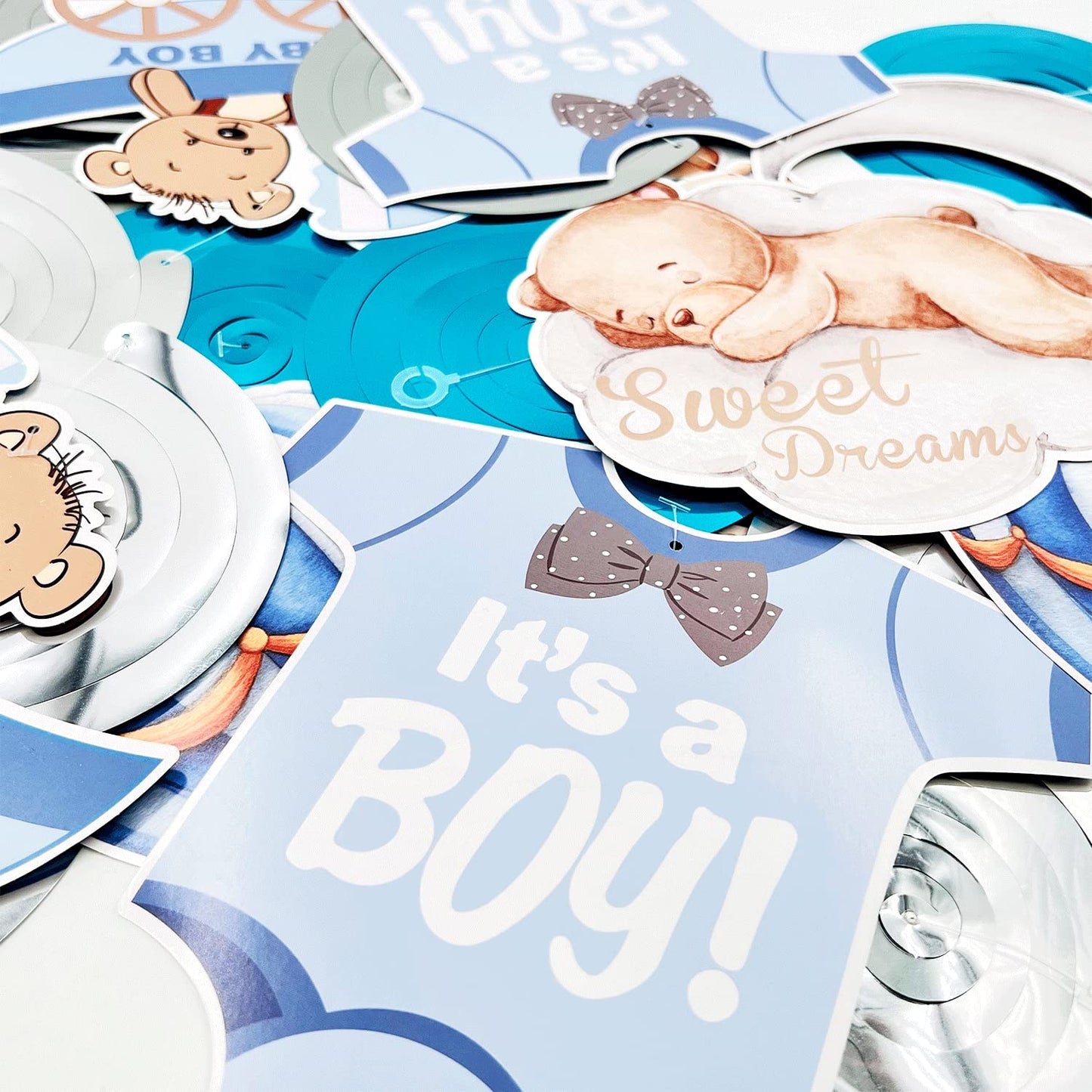 Baby Shower Bear Ceiling Swirls(30Pcs Fully-Assembled), It's A Boy Baby Shower Party Supplies Double Side Cute Swirls Birthday Party Decorations, Baby Shower Favor Supplies Decor Gender Reveal Prop