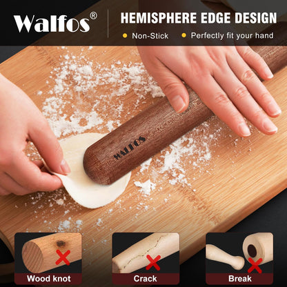 Walfos Mini Rolling Pin Set, Small Natural Wooden Rolling Pins with Non-Stick Silicone Baking Mat for Dough